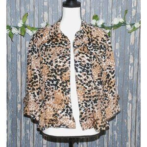 Ruby Rd. Size M Linen Lightweight Shacket Jacket Button Front Brown & Black Casu